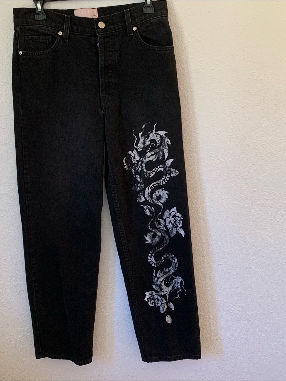 Revice Women’s Denim Super 80s Dragon Rose Graphic Black Jeans High Rise 27